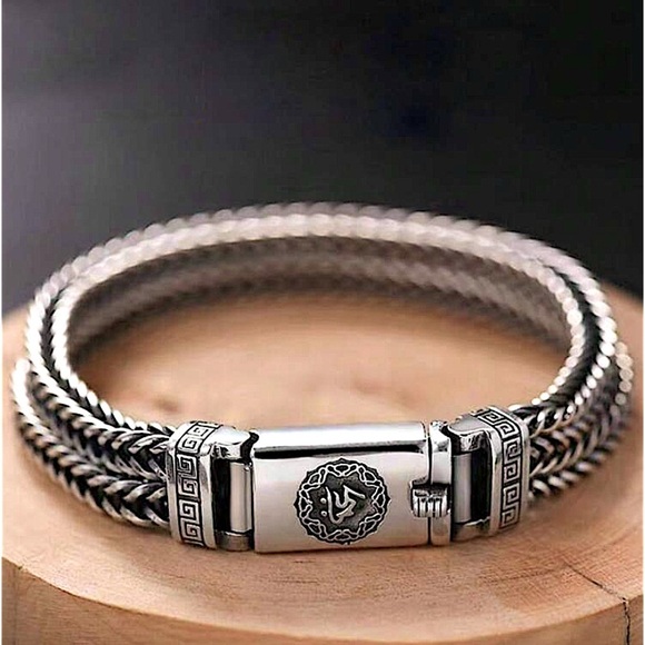 Stainless Steel Chain Link Bracelet, Mantra, Curb Hand Woven Fashion Jewelry - Picture 1 of 12